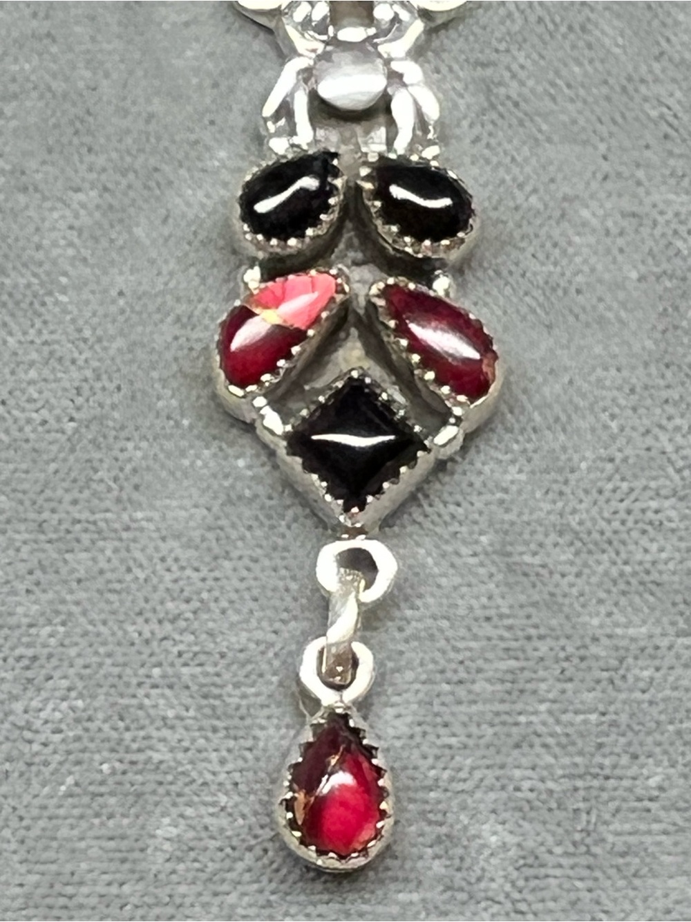 Black Onyx & Purple Spiny Oyster Turquoise 6 Stone Sterling Silver Necklace